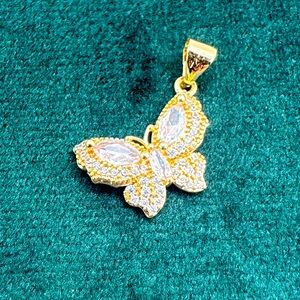 Gold Rhinestone Butterfly Pendant